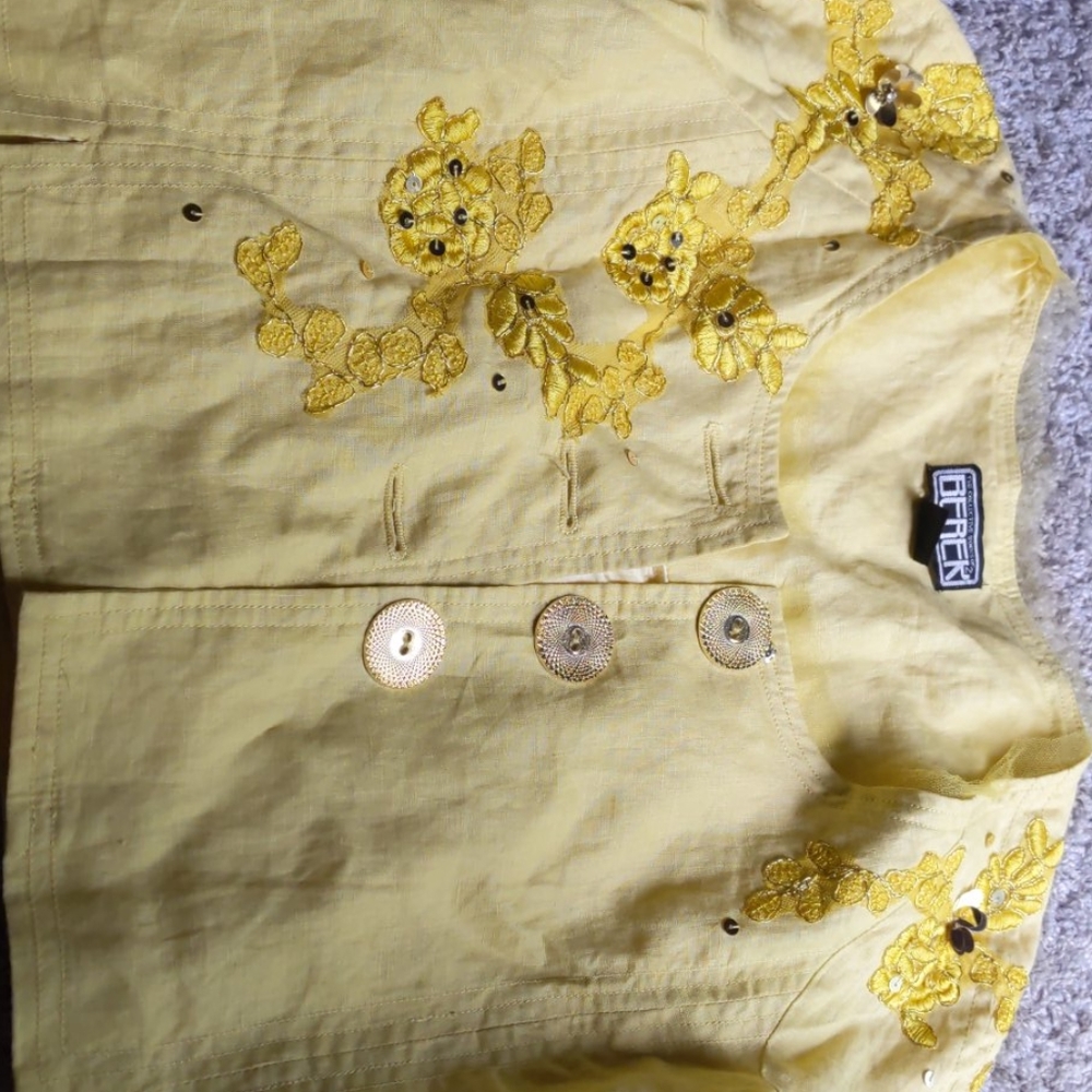 Women's jacket , hand sewn applique , sequin ,gold